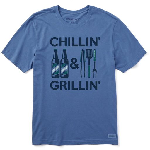 Life Is Good Men's Chillin' & Grillin' Beer & BBQ Short-Sleeve Crusher-LITE Tee - Vintage Blue Vintage Blue