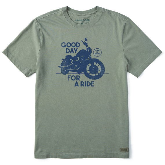 Life Is Good Men's Good Day For A Ride Motorcycle Short Sleeve Tee Moss green