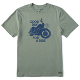 Life Is Good Men's Good Day For A Ride Motorcycle Short Sleeve Tee Moss green