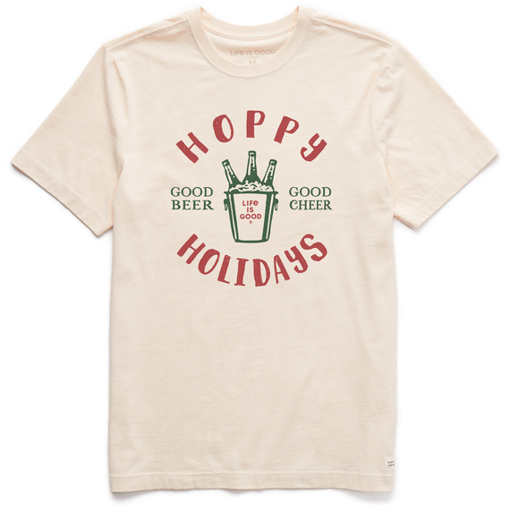 Life Is Good Men's Hoppy Holidays Beer Cheer Crusher Tee Putty white