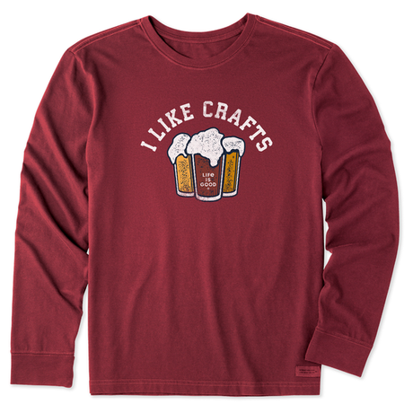 Life Is Good Men's I Like Crafts Long-Sleeve Crusher Tee - Cranberry Red Cranberry Red