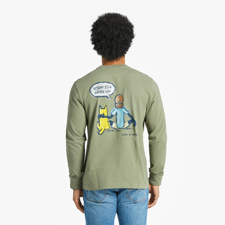 Life Is Good Men's Jake and Rocket Good Day Sketch Long-Sleeve Crusher Tee - Moss Green Moss Green