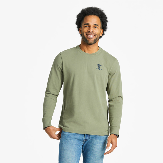 Life Is Good Men's Jake and Rocket Good Day Sketch Long-Sleeve Crusher Tee - Moss Green