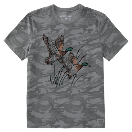 Life Is Good Men's Mallard Ducks Illustration Allover Printed Short-Sleeve Crusher Tee - Gray Camo Gray Camo