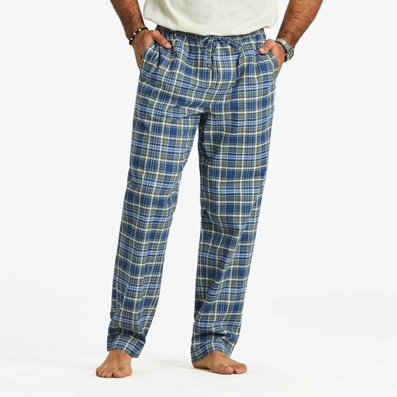 Life Is Good Men's Moss and Darkest Blue Plaid Pattern Classic Sleep Pant - Moss Green Moss Green