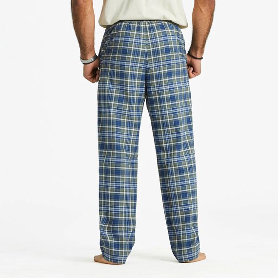 Life Is Good Men's Moss and Darkest Blue Plaid Pattern Classic Sleep Pant - Moss Green