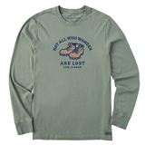 Life Is Good Men's Not All Who Wander Are Lost Long Sleeve Crusher Tee Moss green