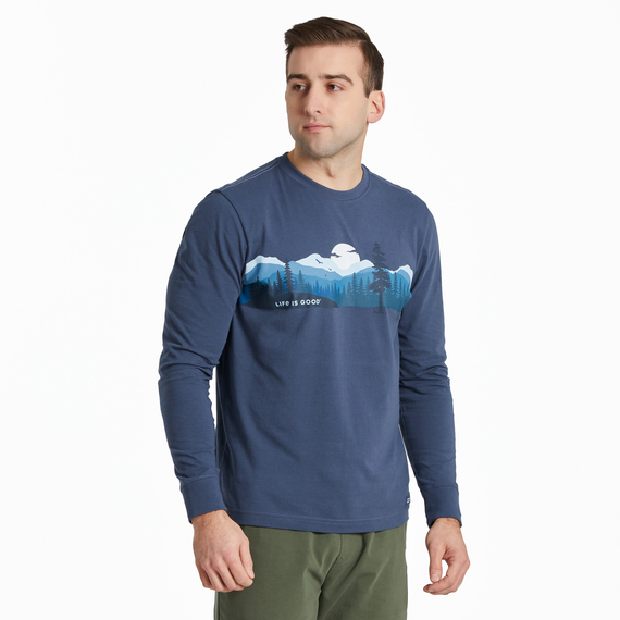 Life Is Good Men's Outdoor Mountain Landscape Long Sleeve Crusher-lite Tee Darkest blue