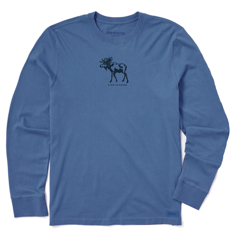 Life Is Good Men's Simple Moose Long-Sleeve Crusher-LITE Tee - Vintage Blue Vintage Blue