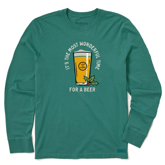 Life Is Good Men's Time for a Beer Long-Sleeve Crusher Tee - Spruce Green Spruce Green