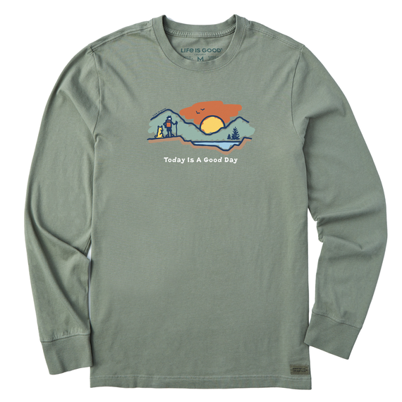 Life Is Good Men's Today Is A Good Day Hike Vista Long Sleeve Crusher-lite Tee Moss green