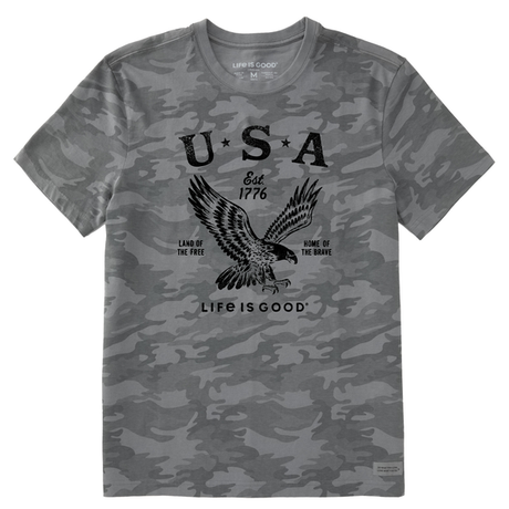 Life Is Good Men's USA 1776 Eagle Allover Printed Short-Sleeve Crusher Tee - Gray Camo Gray Camo