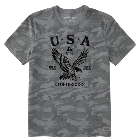 Life Is Good Men's USA 1776 Eagle Allover Printed Short-Sleeve Crusher Tee - Gray Camo Gray Camo