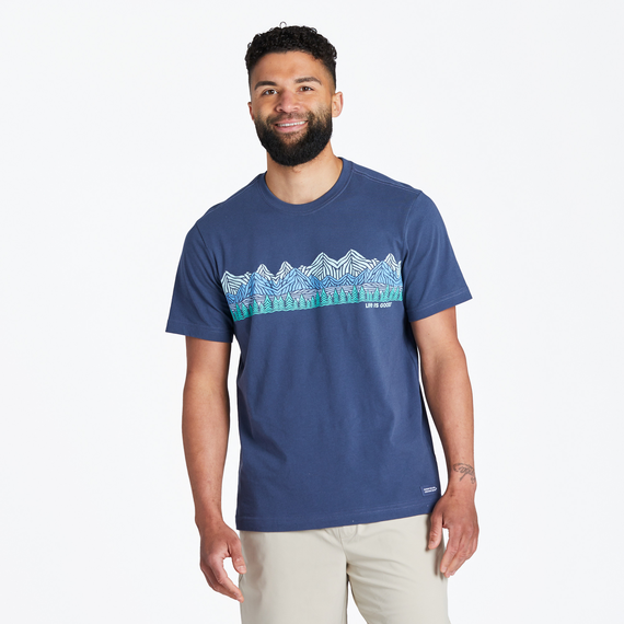 Life Is Good Men's Woodblock Mountain Scene Crusher-LITE Tee - Darkest Blue Darkest Blue