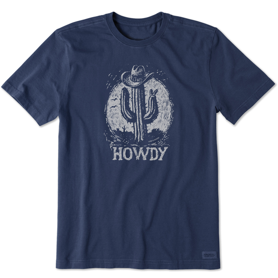 Life Is Good Men's Woodcut Cactus Howdy Short-Sleeve Tee - Darkest Blue Darkest Blue