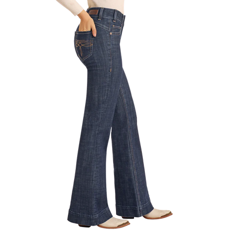 Rock & Roll Denim Mid Rise Boot Stitch Trousers - Dark Wash