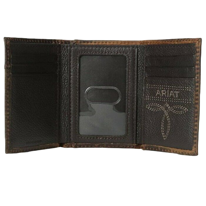 Ariat Boot Stitched Tri-Fold Leather Wallet - Distressed Brown