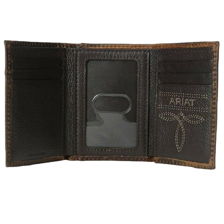 Ariat Boot Stitched Tri-Fold Leather Wallet - Distressed Brown