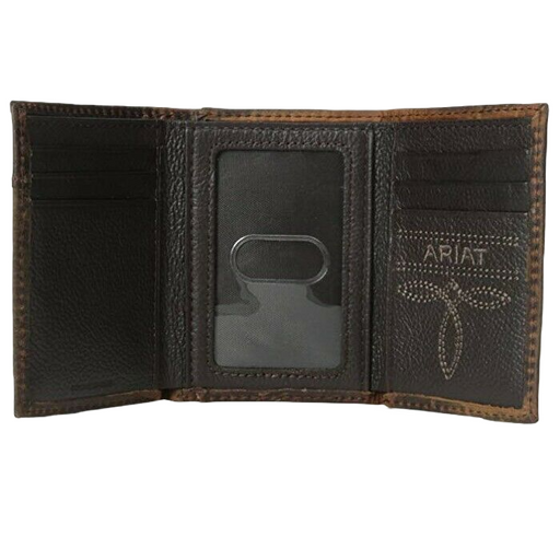 Ariat Boot Stitched Tri-Fold Leather Wallet - Distressed Brown