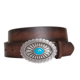 Ariat Lucinda Brown Leather Belt with Silver & Turquoise Buckle Brown /  / 1-1/2 in.