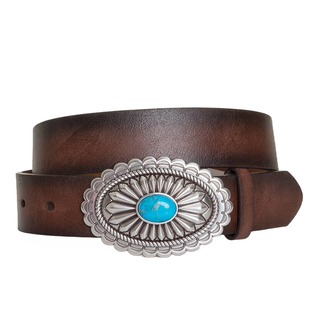 Ariat Lucinda Brown Leather Belt with Silver & Turquoise Buckle Brown /  / 1-1/2 in.