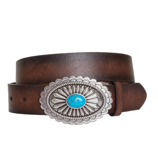 Ariat Lucinda Brown Leather Belt with Silver & Turquoise Buckle Brown /  / 1-1/2 in.