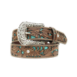 Ariat Womens Floral Tooled Turquoise Inlay Leather Belt Brown & Teal /  / 1-1/2 in.