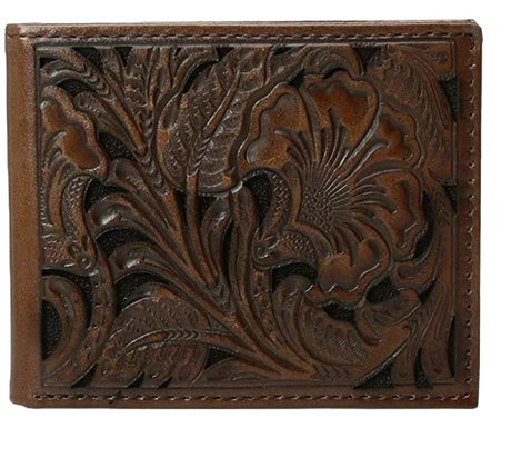 Ariat Floral Embossed Bifold Leather Wallet Brown / Black / Bifold