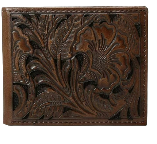 Ariat Floral Embossed Bifold Leather Wallet Brown / Black / Bifold
