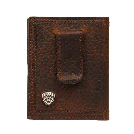 Ariat Front Pocket Money Clip Bifold Leather Wallet - Dark Brown Dark Rowdy Brown / Bifold