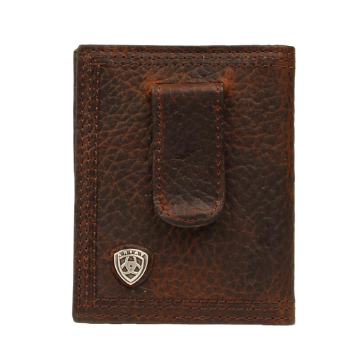 Ariat Front Pocket Money Clip Bifold Leather Wallet - Dark Brown Dark Rowdy Brown / Bifold