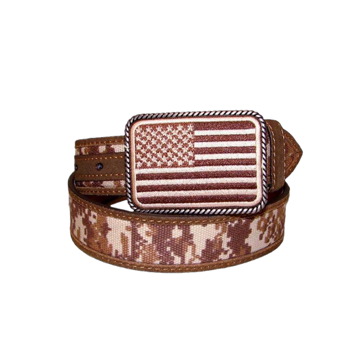 Ariat Boys Digital Camo Strap with Flag Buckle Leather Belt - Brown Brown /  / 1-1/8 in.