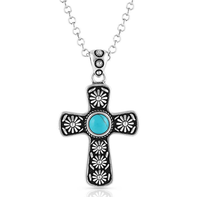 Montana Silversmiths Bold In Faith Turquoise Cross Necklace