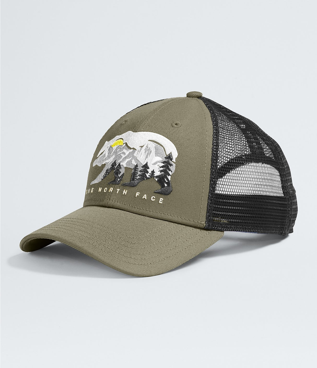 The North Face Embroidered Mudder Trucker Hat - New Taupe Green/Bear Graphic New Taupe Green/Bear Graphic