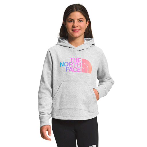 THE NORTH FACE Girls’ Camp Fleece Pullover Hoodie TNF Light Grey Heather/Super Pink
