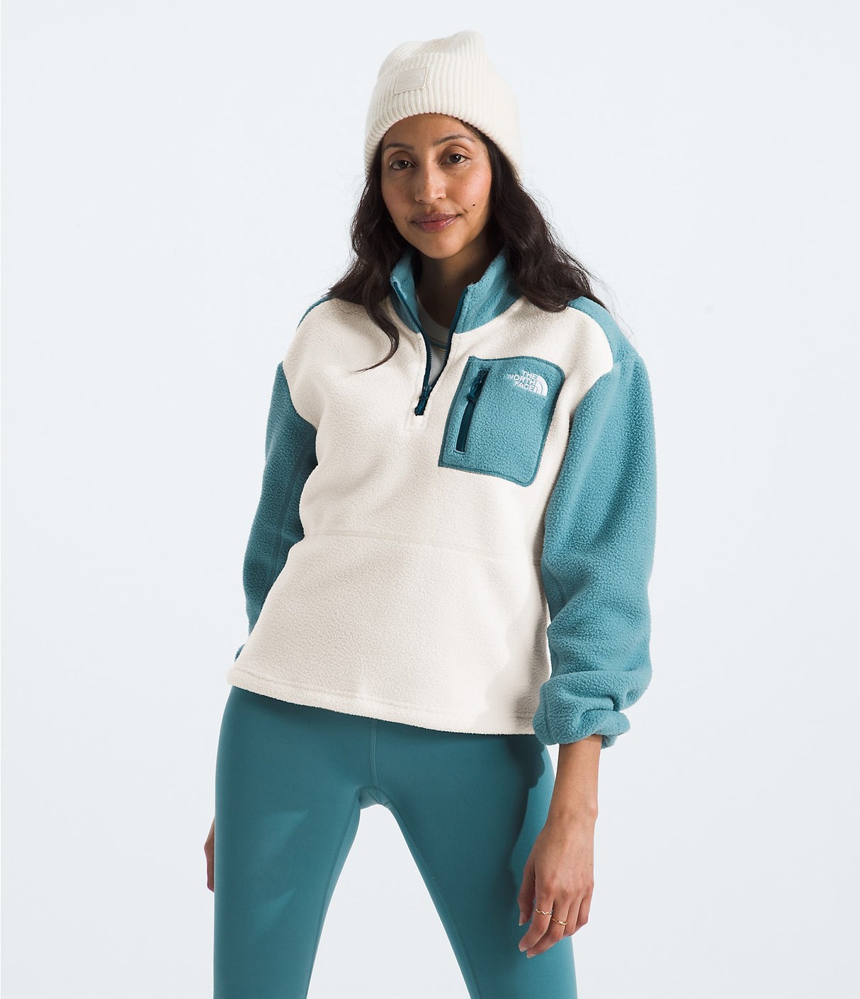 The North Face Women's Yumiori Quarter-Zip - Algae Blue/White Dune/Midnight Petrol Algae Blue/White Dune/Midnight Petrol