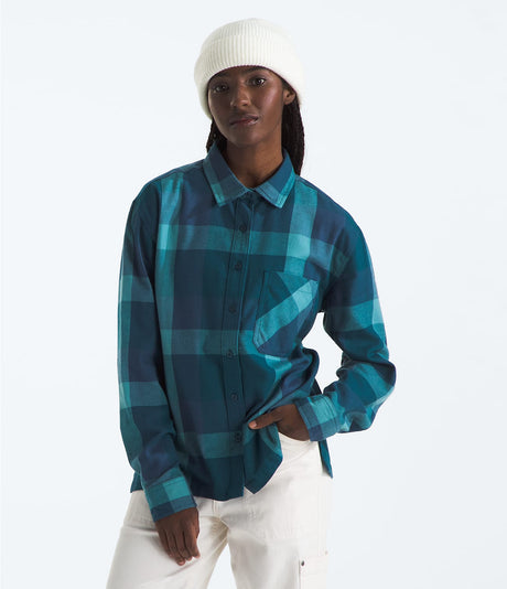 The North Face Women's Arroyo Lightweight Flannel Shirt - Algae Blue Mega Small Plaid Algae Blue Mega Small Plaid