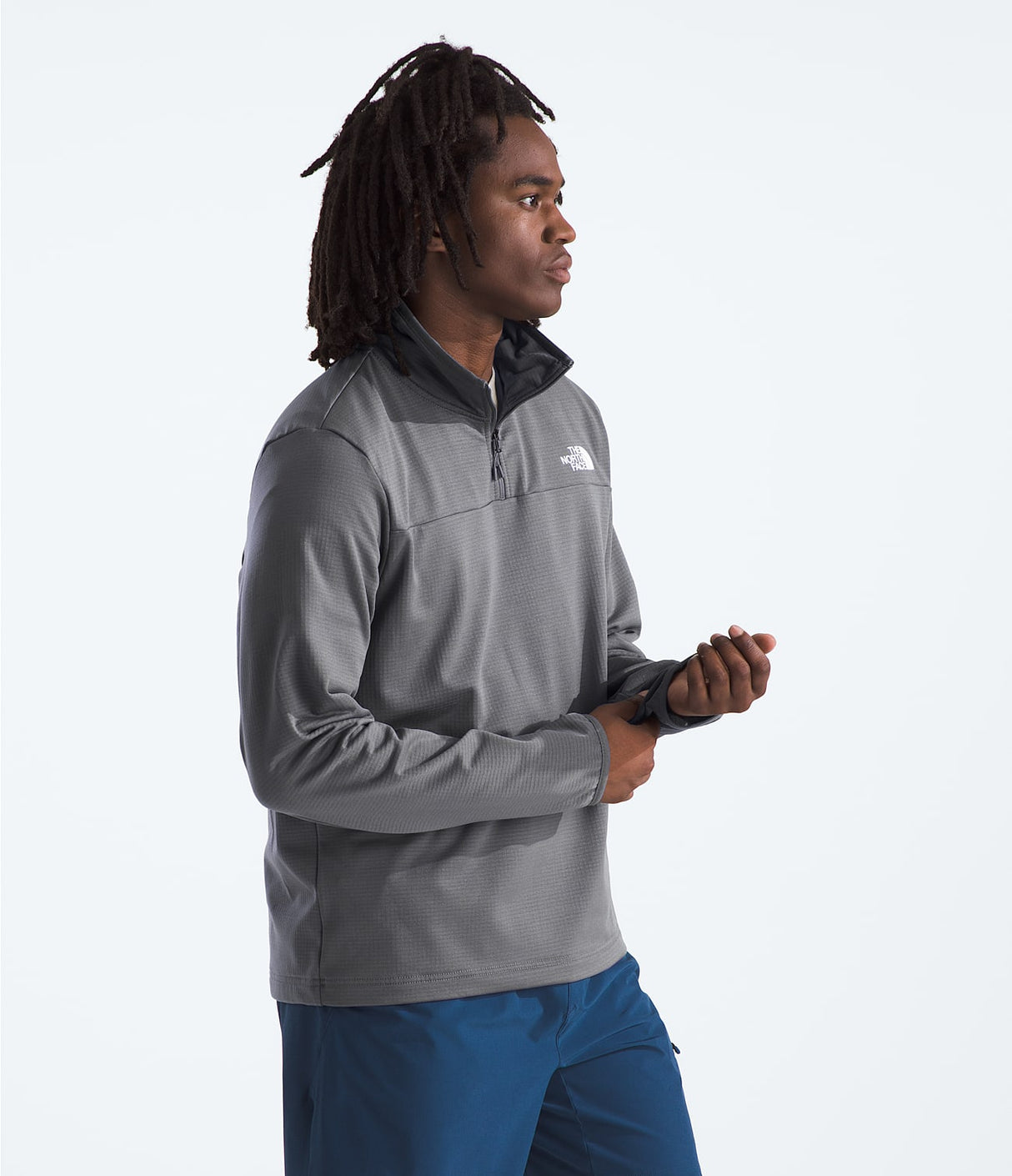 The North Face Men's Cedar Trail Grid Fleece Quarter-Zip - Smoked Pearl Smoked Pearl