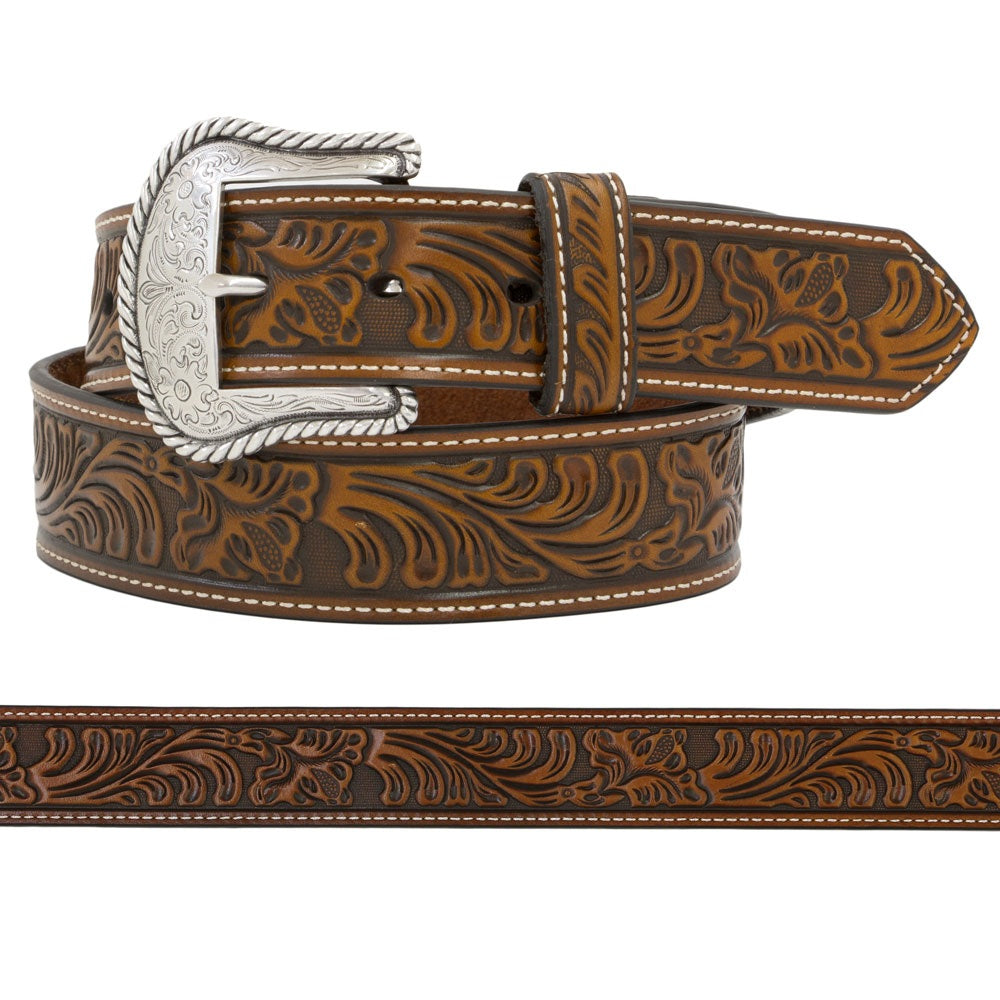 Nocona Mens Floral Tooled Leather Belt Brown / Black / 28