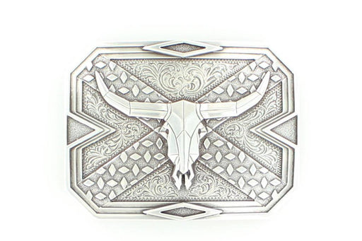 Nocona Rectangular Steer Head Belt Buckle - Silver Silver