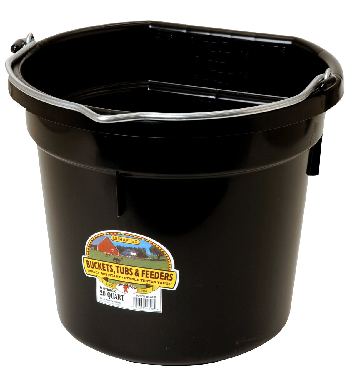 Miller MFG 20 Qt Flat Back Plastic Bucket Black