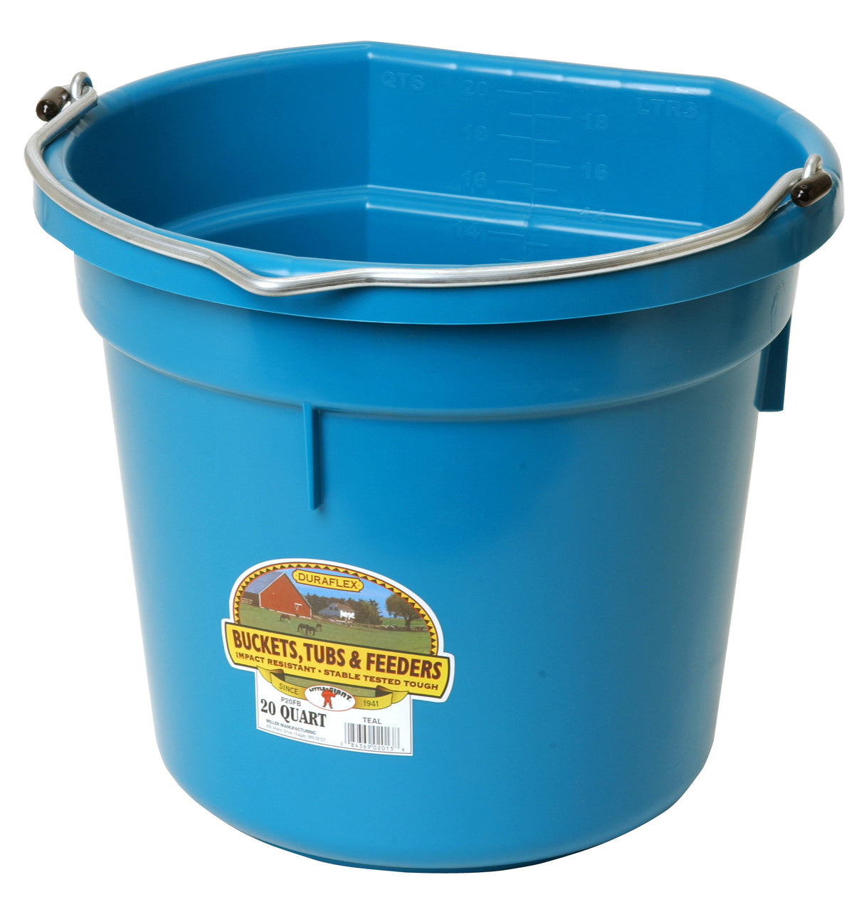 Miller MFG 20 Qt Flat Back Plastic Bucket Teal