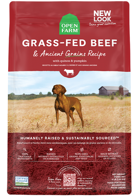 Open Farm Grass-Fed Beef & Ancient Grains Dry Dog Food - (11LB & 22LB)