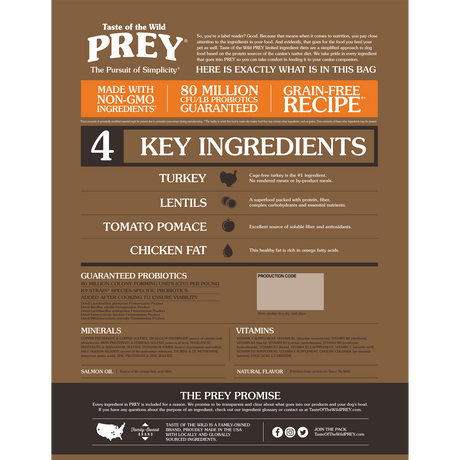 Taste of the Wild PREY Turkey Limited Ingredient Recipe for Dogs - 25 LB