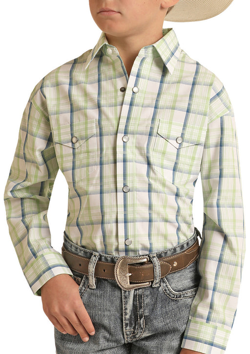 Panhandle Slim Boy's Plaid Long Sleeve Snap Shirt Kelly_green
