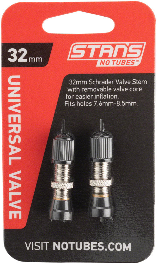 Stan's No Tubes Brass Valve Stems Schrader Valve - Pair, 32mm Black