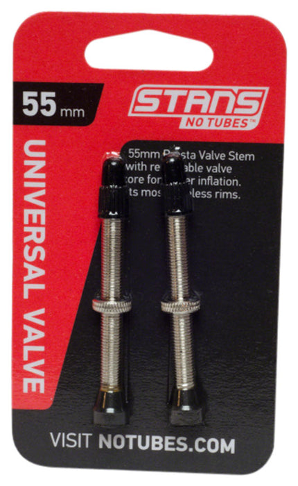 Stan's No Tubes Brass Valve Stems - Pair, 55mm Silver/black