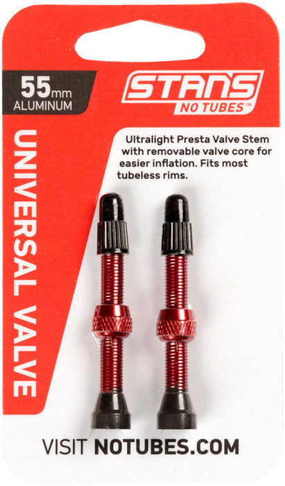 Stan's No Tubes Alloy Valve Stems - 55mm, Pair, Red Red