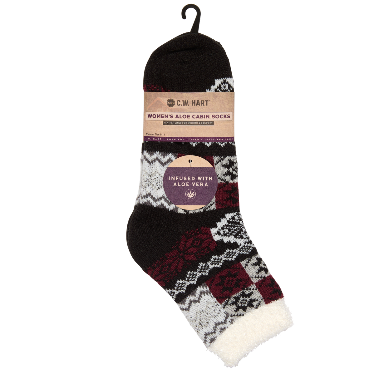 C.W. Hart Cozy Cabin Patchwork Sock With Aloe - Black/Marshmallow Black/Marshmallow