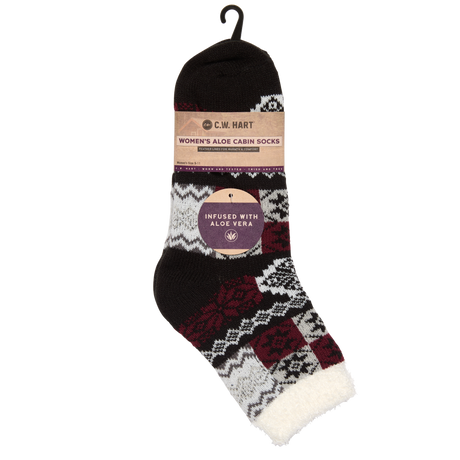 C.W. Hart Cozy Cabin Patchwork Sock With Aloe - Black/Marshmallow Black/Marshmallow